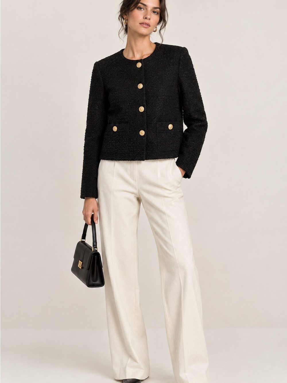 Zara Black Gold-Button Cropped Blazer